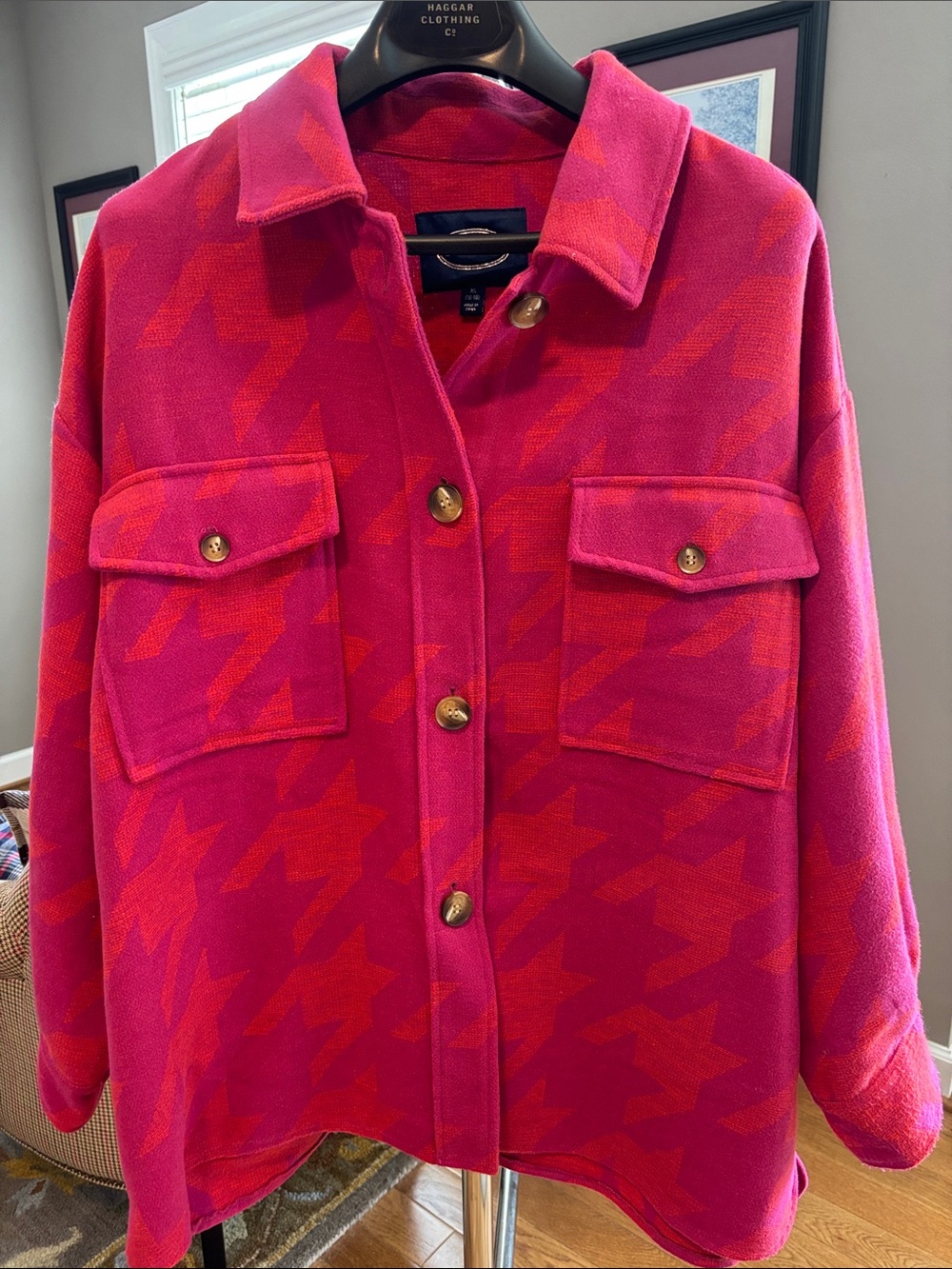 Sciop Pink Houndstooth Shacket Jacket